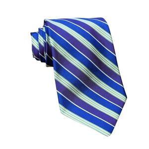Brooks Brothers Makers Repp Necktie Purple Blue Green Striped 100% Silk Designer